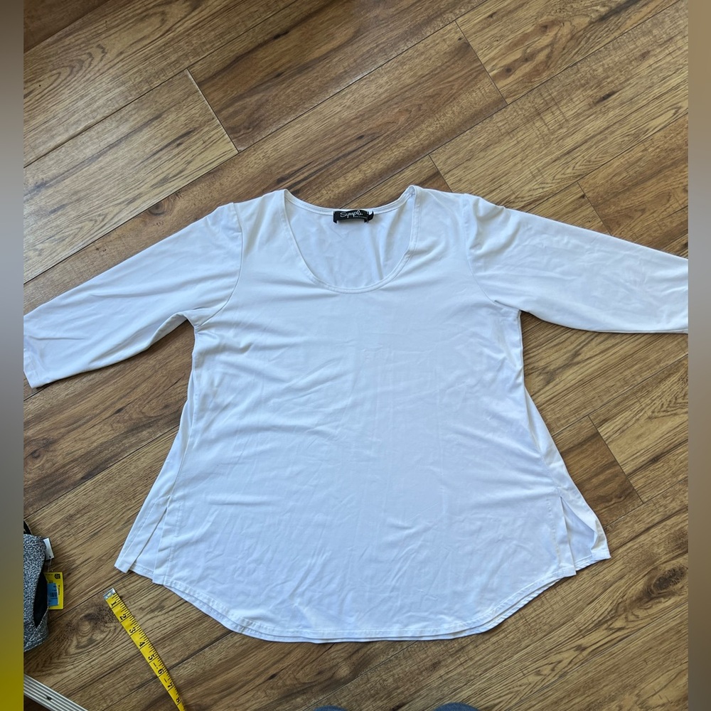 Sympli white double lined 3/4 length sleeves swing shirt
